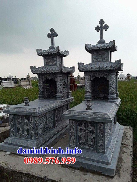 Hình ảnh mộ đôi đạo thiên chúa công giáo bằng đá thiết kế cơ bản đẹp tại Tây Ninh