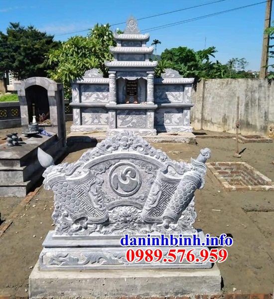 Mẫu cuốn thư bức bình phong khu lăng mộ nghĩa trang gia đình dòng họ bằng đá xanh Thanh Hóa bán tại Điện Biên