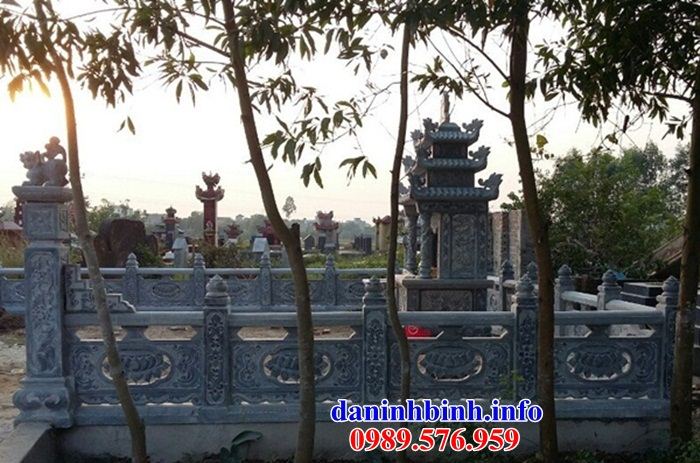 Mẫu lan can hàng tường rào khu lăng mộ nghĩa trang gia đình dòng họ bằng đá thiết kế hiện đại bán tại Quảng Ngãi