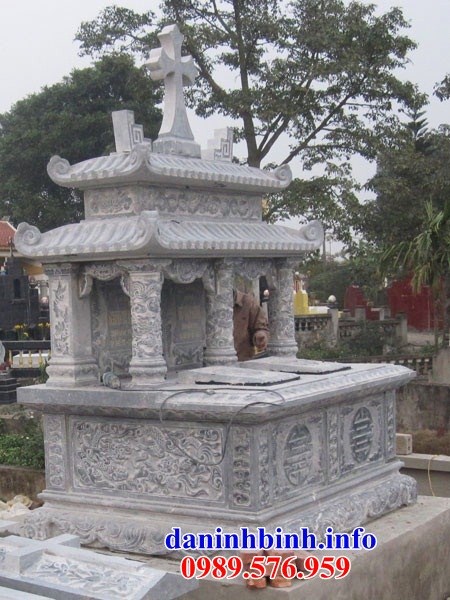 Mộ đôi công giáo đạo thiên chúa bằng đá chạm khắc tinh xảo đẹp bán tại Hà Tĩnh
