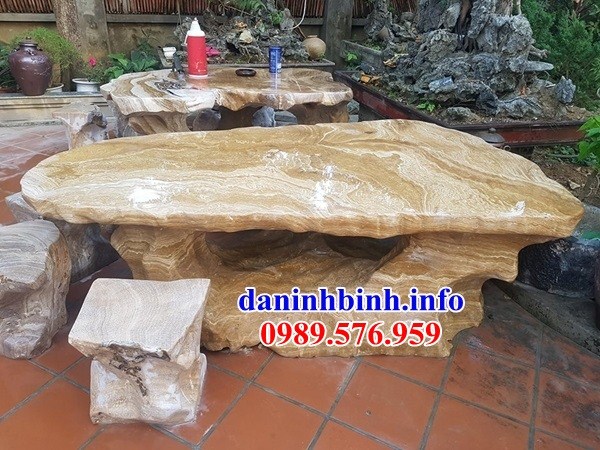 Thiết kế bộ bàn ghế đá vân gỗ tự nhiên nguyên khối đẹp