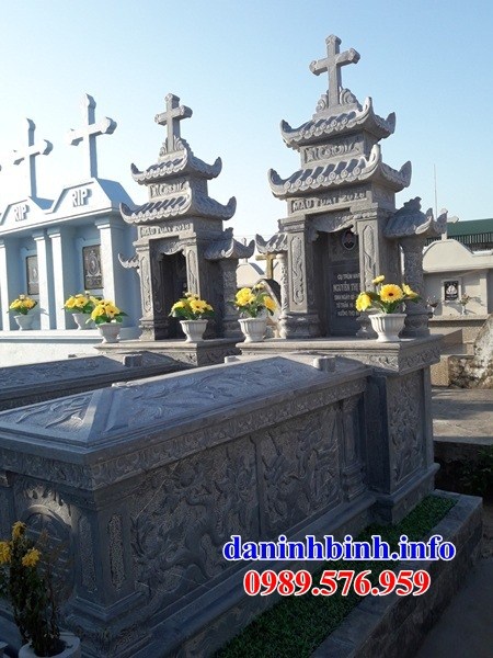 Xây lắp mộ công giáo đạo thiên chúa bằng đá chạm khắc tinh xảo tại Đắk Lắk