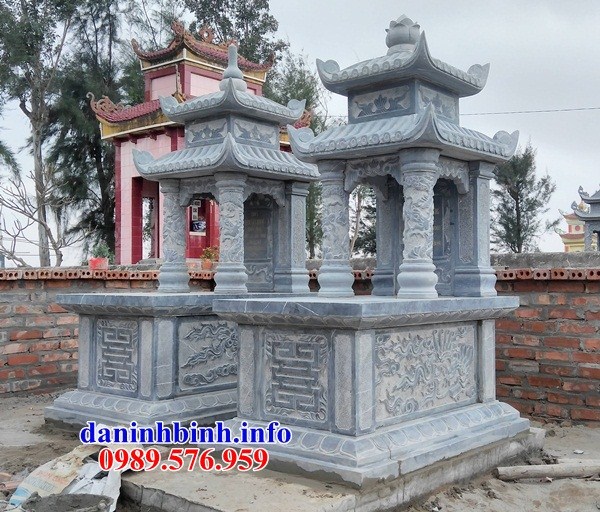 Lăng mộ đôi hai mái bằng đá nguyên khối kích thước chuẩn phong thủy bán tại Tuyên Quang