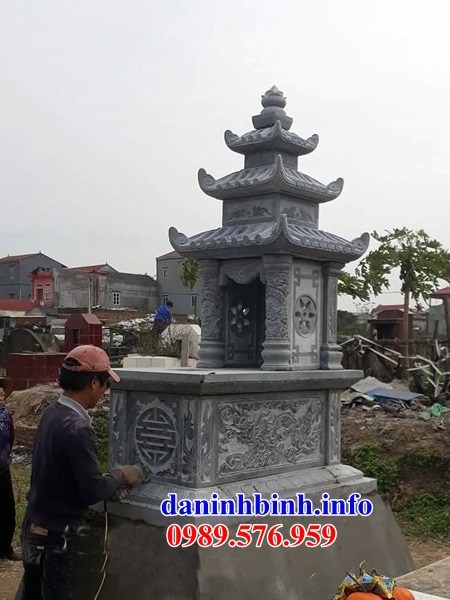 Mẫu mộ ba mái bằng đá tự nhiên điêu khắc rồng phượng bán tại Hòa Bình