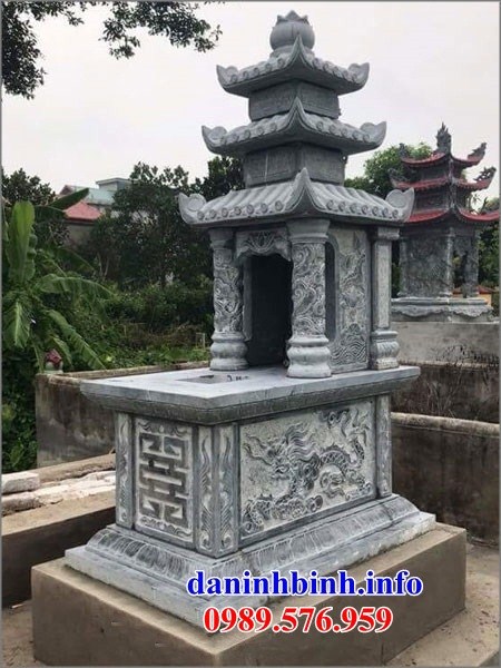 Mẫu mộ ba mái bằng đá điêu khắc rồng phượng đẹp bán tại Lâm Đồng