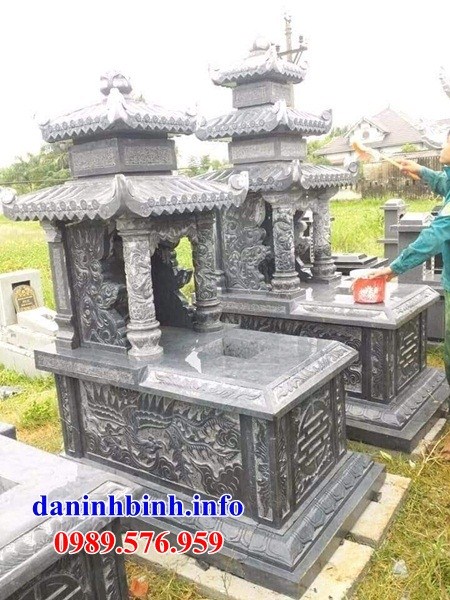 Mẫu mộ hai mái bằng đá xanh đen đẹp bán tại Hà Nội