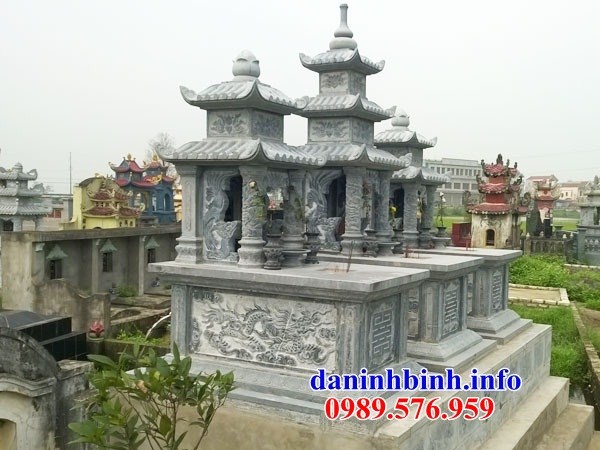 Mẫu mộ đơn ba mái bằng đá điêu khắc rồng phượng đẹp tại Đắk Lắk