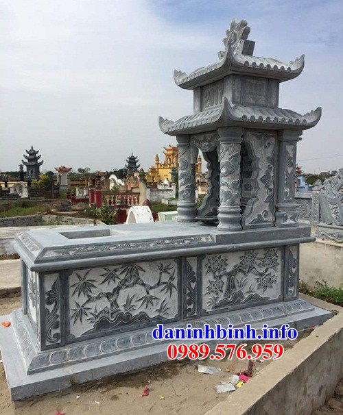 Mẫu mộ đơn hai mái bằng đá chạm trổ tứ quý tại Khánh Hòa