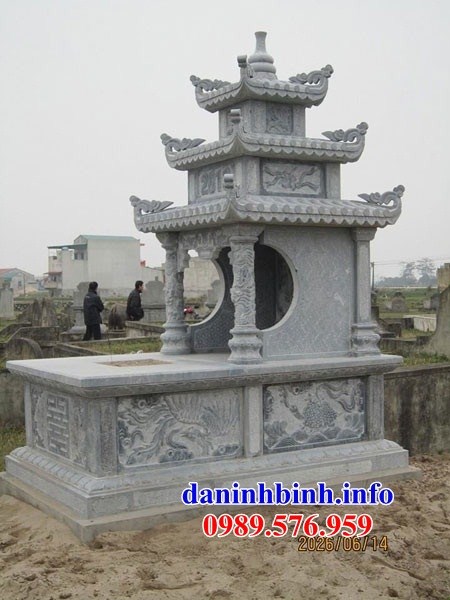 mộ ba mái kích thước đẹp bằng đá điêu khắc rồng phượng bán tại Trà Vinh