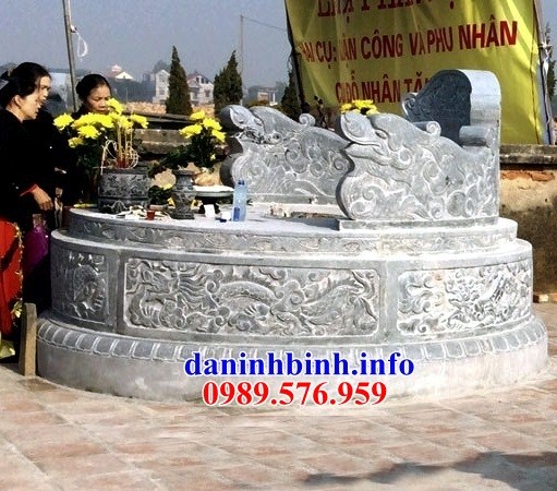 Hình ảnh mộ tổ hình tròn khu nghĩa trang gia đình dòng họ bằng đá điêu khắc rồng bán tại Hậu Giang