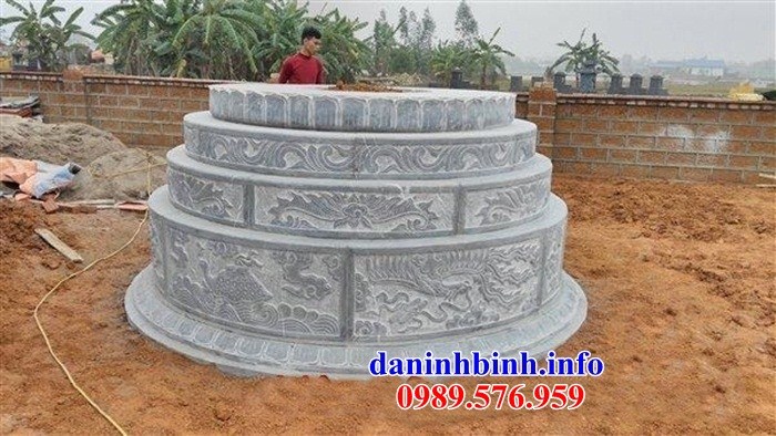 Hình ảnh mộ tổ tròn khu nghĩa trang gia đình dòng họ bằng đá điêu khắc rồng phượng đẹp tại Nghệ An