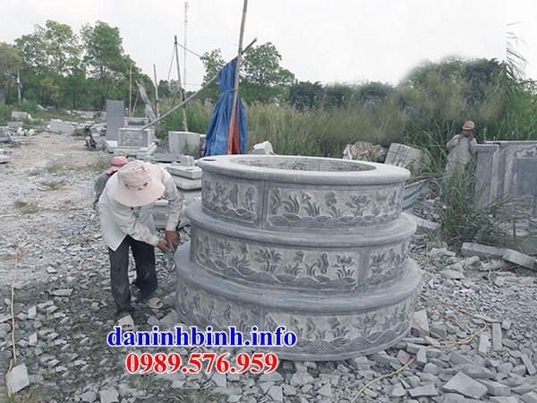 Lăng mộ tròn tam cấp bằng đá chạm khắc hoa văn tinh xảo đẹp bán sẵn tại Long An
