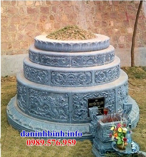 Lăng mộ tròn tam cấp bằng đá điêu khắc rồng đẹp bán sẵn tại Long An