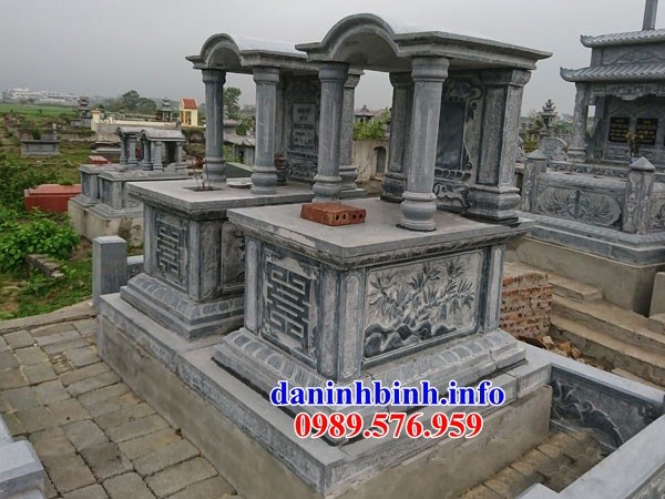 Mẫu mộ hai mái cất tro cốt bằng đá chạm trổ tứ quý tại Bình Phước
