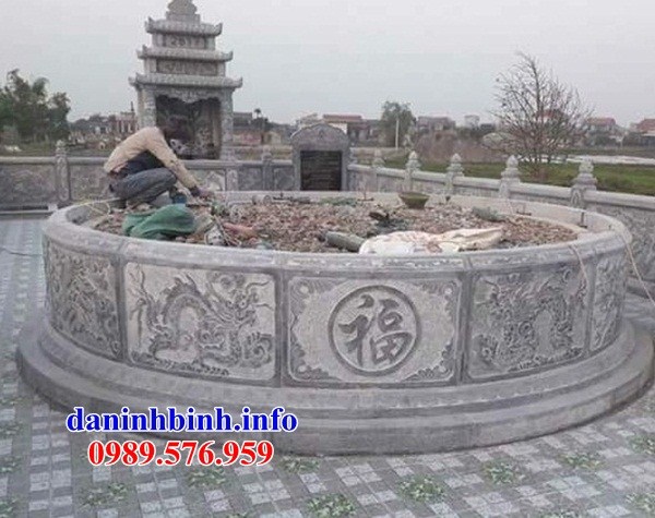 Mẫu mộ tròn khu nghĩa trang gia đình dòng họ bằng đá mỹ nghệ điêu khắc rồng tại Lai Châu