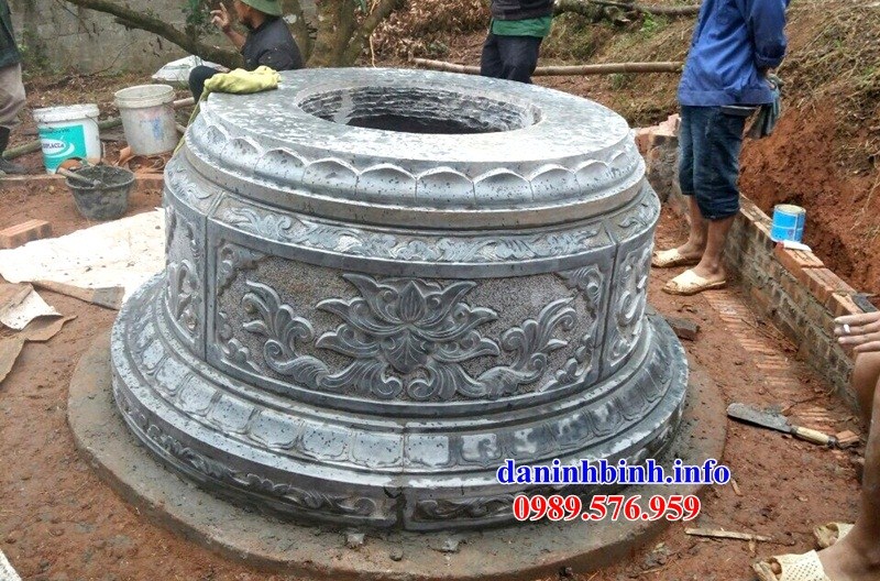 Mẫu mộ tròn khu nghĩa trang gia đình dòng họ bằng đá xanh Thanh Hóa tại Vĩnh Phúc