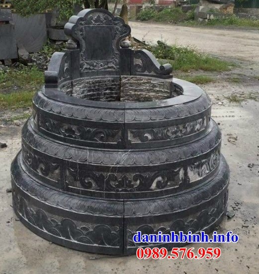 Mẫu mộ tròn tam cấp bằng đá xanh đen đẹp nhất Việt Nam tại Hòa Bình