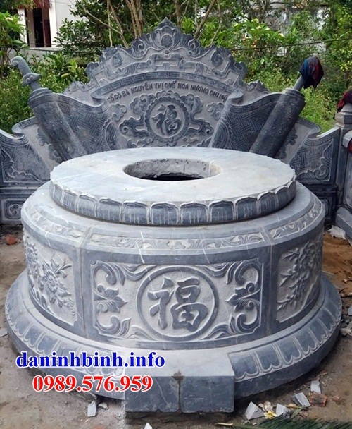 Mộ tổ hình tròn khu nghĩa trang gia đình dòng họ bằng đá xanh nguyên khối đẹp bán tại Đồng Tháp