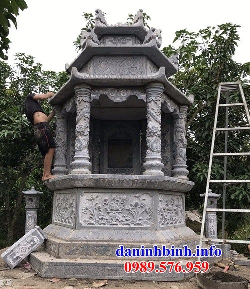 mộ bát giác lục lăng kích thước đẹp bằng đá chạm trổ tứ quý bán tại Nam Định