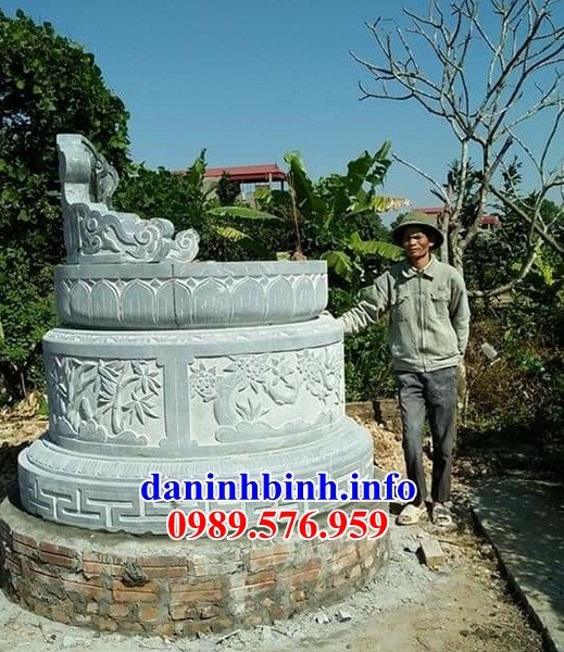 mộ tròn khu nghĩa trang gia đình dòng họ thiết kế đẹp bằng đá chạm trổ tứ quý bán tại Thái Bình